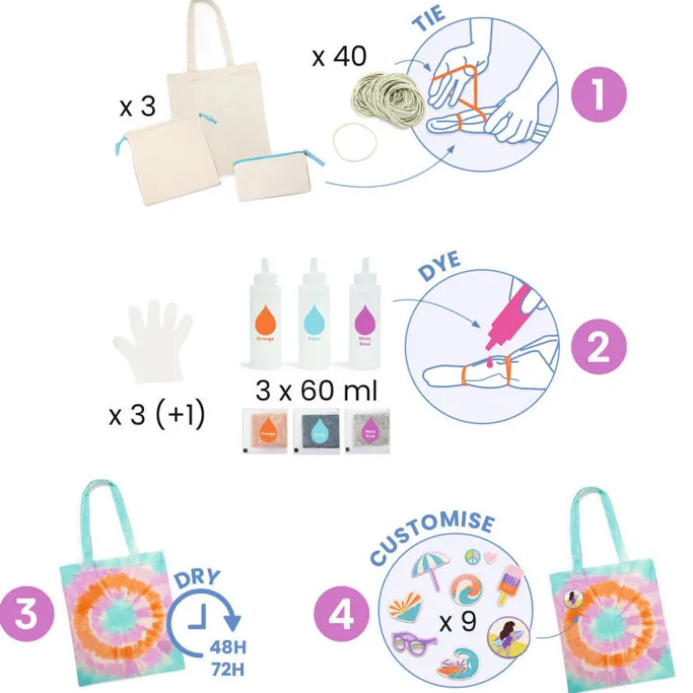 3 accessoires tie-dye à créer "Sunshine camp" DIY 7942<Djeco Store