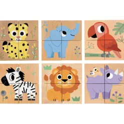 4 cubes puzzles en bois Wild & Co, 1904<Djeco Best