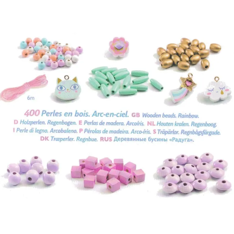 400 Perles en bois "Arc-en-ciel" 9823<Djeco Hot