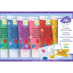 6 tubes de peinture à doigts pour enfant - couleurs pailletées 9017<Djeco Store
