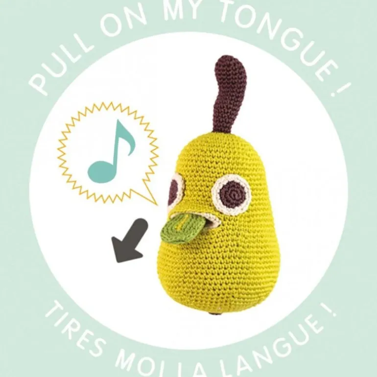 Boîte à musique poire en crochet "The veggy toys", coton bio<MyuM Store