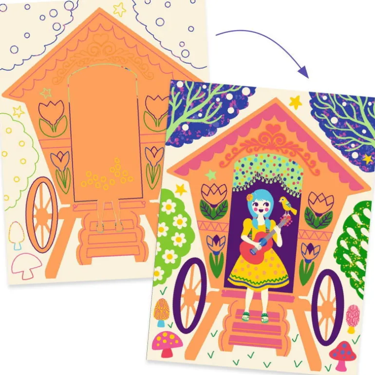 Cartes à gratter duo color "Drôles de maisons" 9713<Djeco Fashion