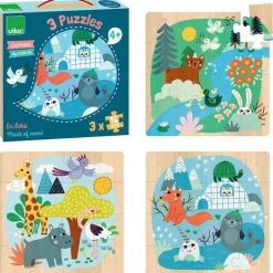 Coffret 3 puzzles en bois 'Animaux du monde' Michelle Carlslund 8530<VILAC Store
