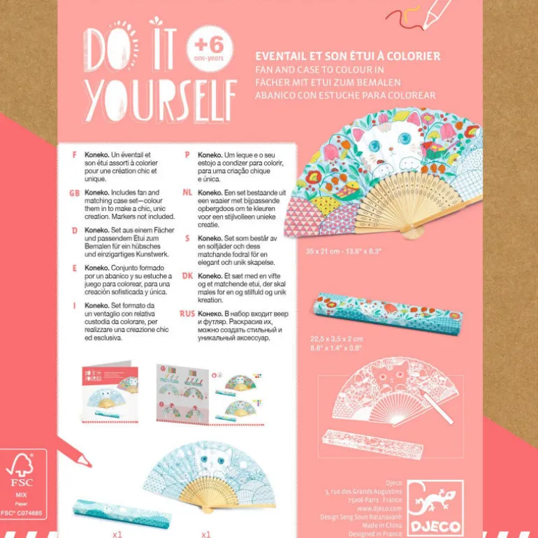 Eventail et son étui à colorier "Koneko" DIY 7949<Djeco Cheap