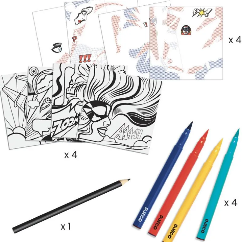 Feutres pinceaux et décalcomanies "Heroes" 9376 inspired by Roy Lichtenstein<Djeco Outlet