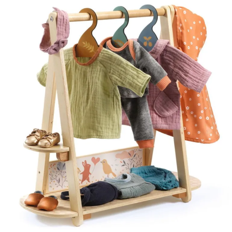 Grand portant vêtements & 3 cintres, accessoire pour poupée POMEA de 7782<Djeco Cheap