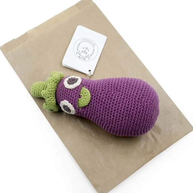 Hochet aubergine en crochet "The veggy toys", coton bio<MyuM Clearance