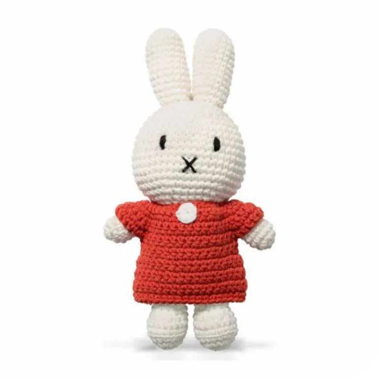 Peluche Miffy en crochet - Just Dutch - robe rouge<Peluches Miffy & Snoopy Fashion