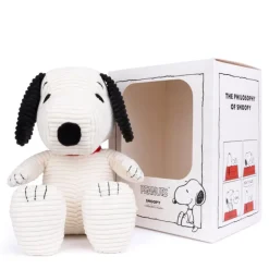 Peluche Snoopy assis en velours côtelé crème - 27cm en boîte cadeau<Peluches Miffy & Snoopy Fashion