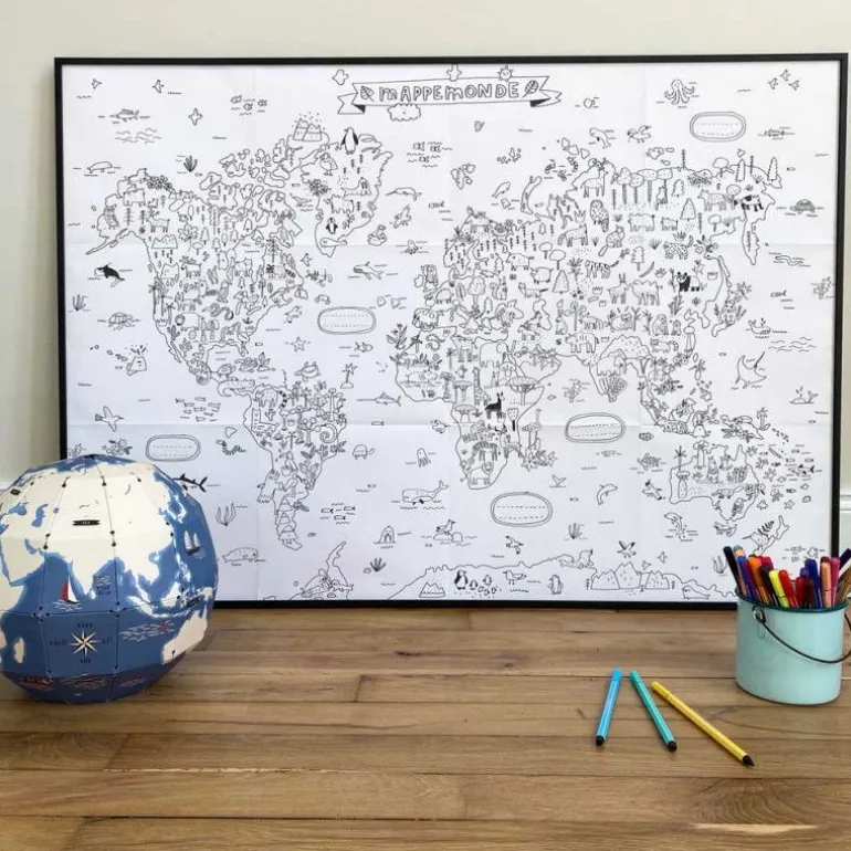 Poster géant à colorier 'Mappemonde' Pirouette Cacahouète<PIROUETTE CACAHOUETE Discount
