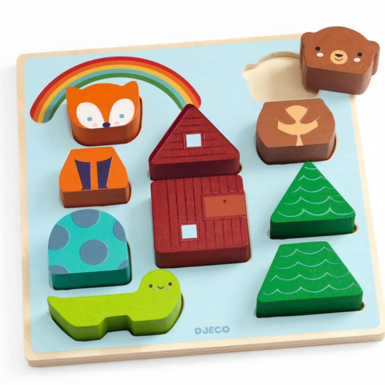 Puzzle d'encastrement et jeu de construction "Puzz & Match Rainbow" 1078<Djeco Outlet