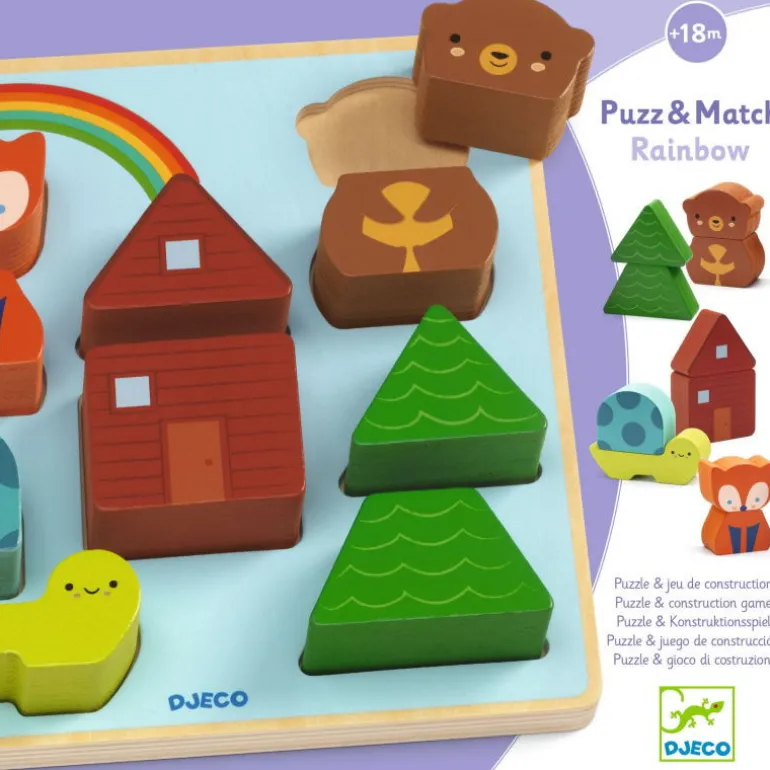 Puzzle d'encastrement et jeu de construction "Puzz & Match Rainbow" 1078<Djeco Outlet