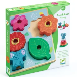 Puzzle d'encastrement et jeu d'empilement "Puzz & Stack Happy" 1074<Djeco Shop