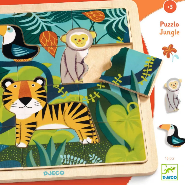 Puzzle en bois 'Puzzlo Jungle' 15 pcs 1810<Djeco Outlet