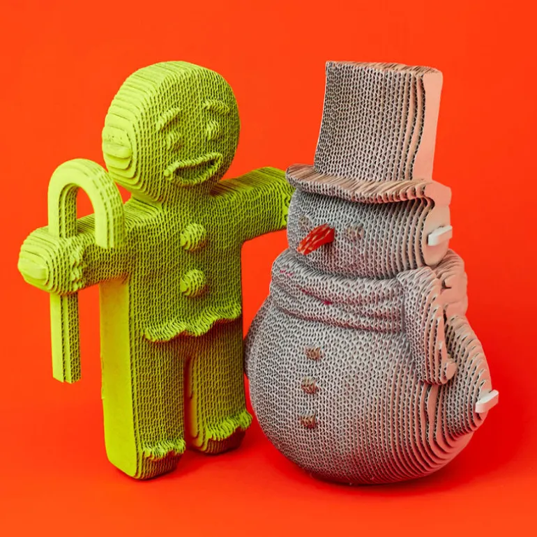 Puzzle sculpture 3D en carton - Bonhomme en pain d'épices & Bonhomme de neige -<Cartonic Outlet