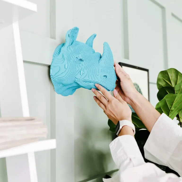 Trophée mural décoratif - Sculpture 3D en carton - Rhinocéros - Wall puzzle<Cartonic Discount